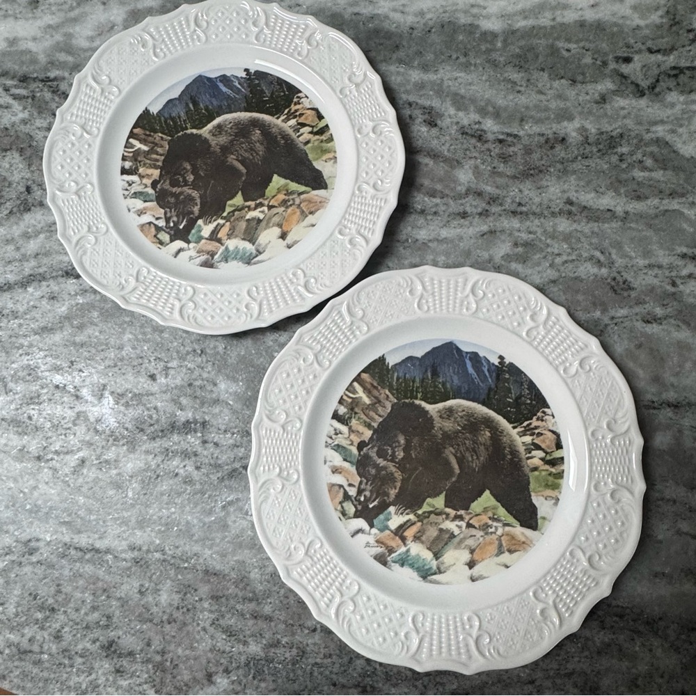 Vintage plates called "Grizzly Bear" by wildlife artist Paul Branson set of 2